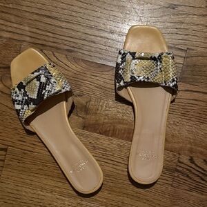 ANN MASHBURN Snakeskin Slide Sandals - Black and Cream 39.5
